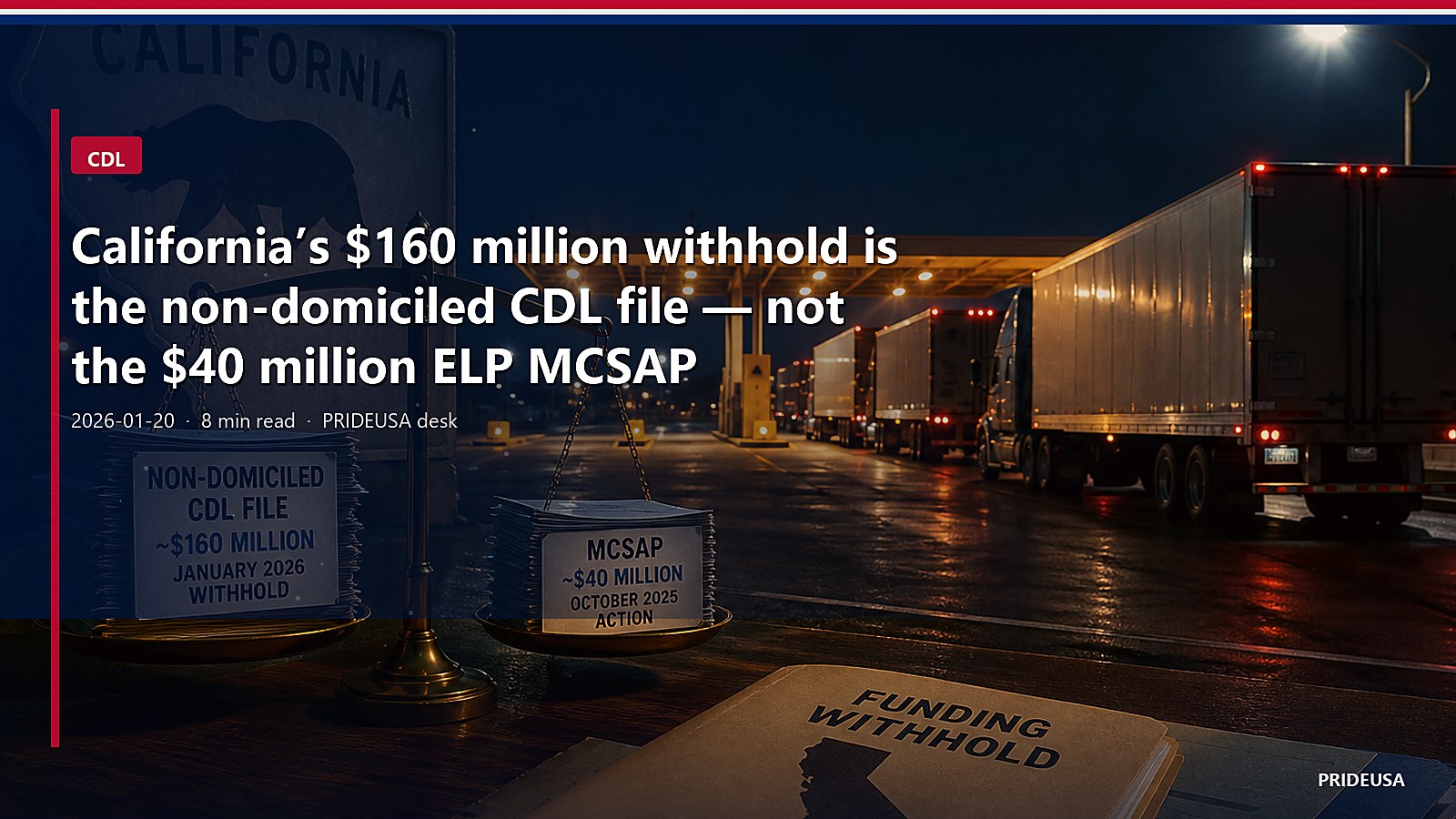 California’s $160 million withhold is the non-domiciled CDL file — not the $40 million ELP MCSAP