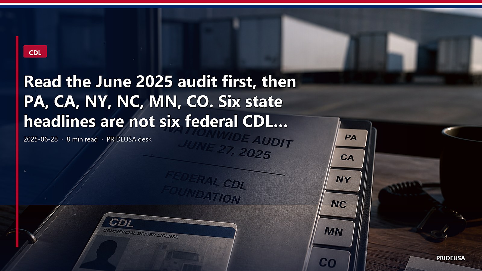 Read the June 2025 audit first, then PA, CA, NY, NC, MN, CO. Six state headlines are not six federal CDL clocks