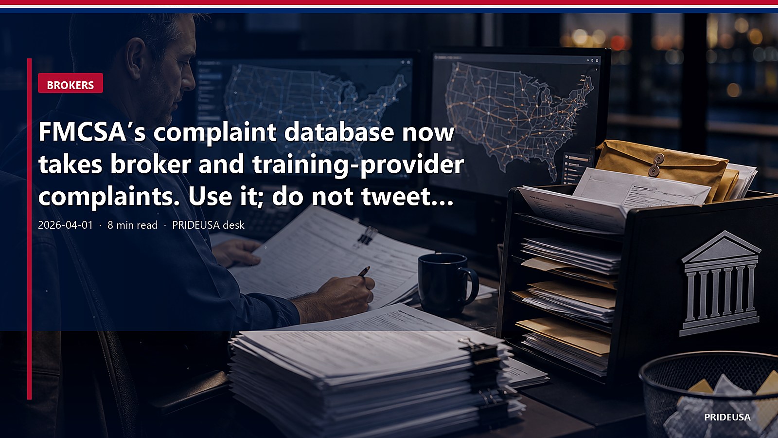 FMCSA’s complaint database now takes broker and training-provider complaints. Use it; do not tweet the MC