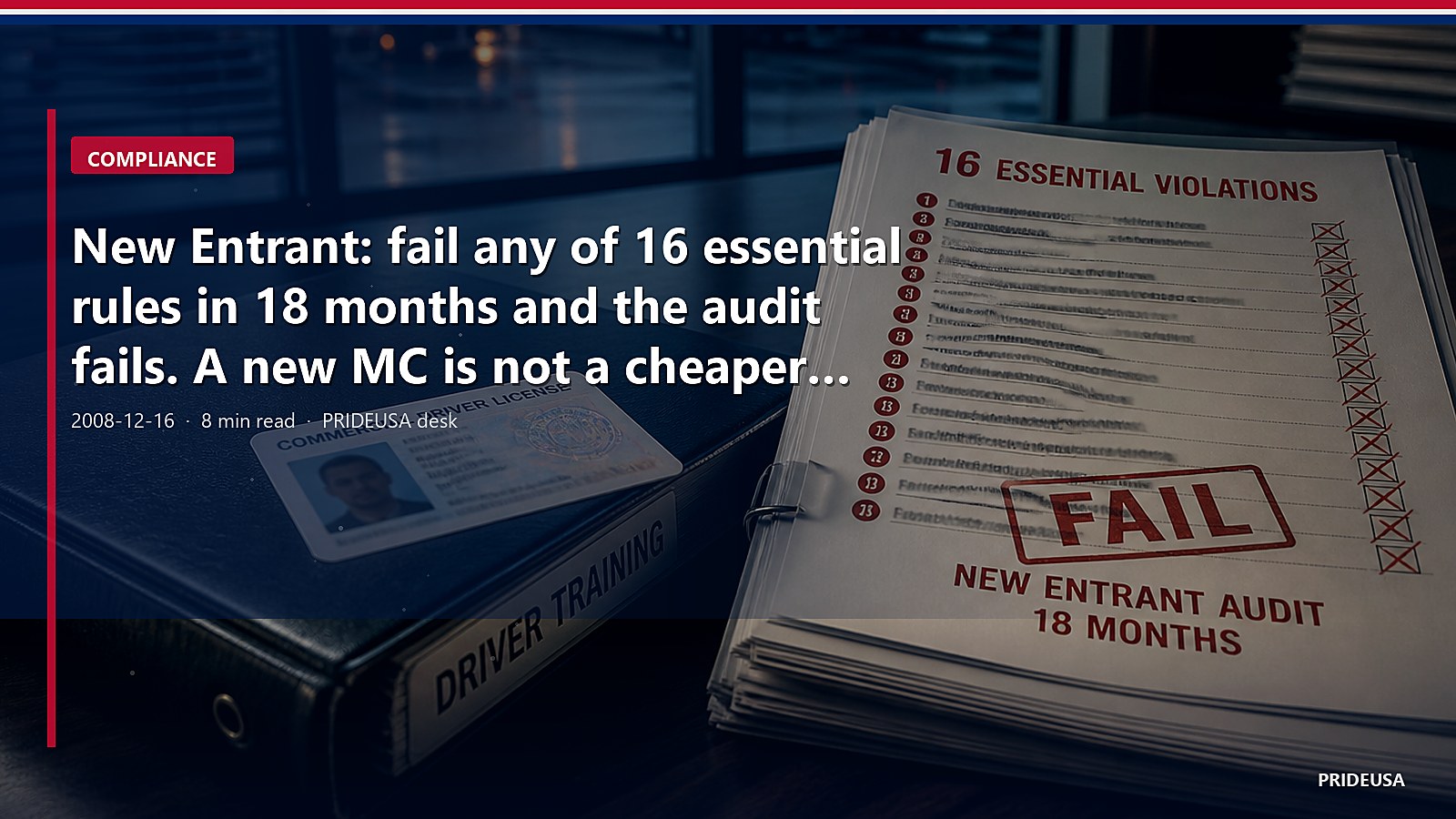 New Entrant: fail any of 16 essential rules in 18 months and the audit fails. A new MC is not a cheaper PRIDEUSA