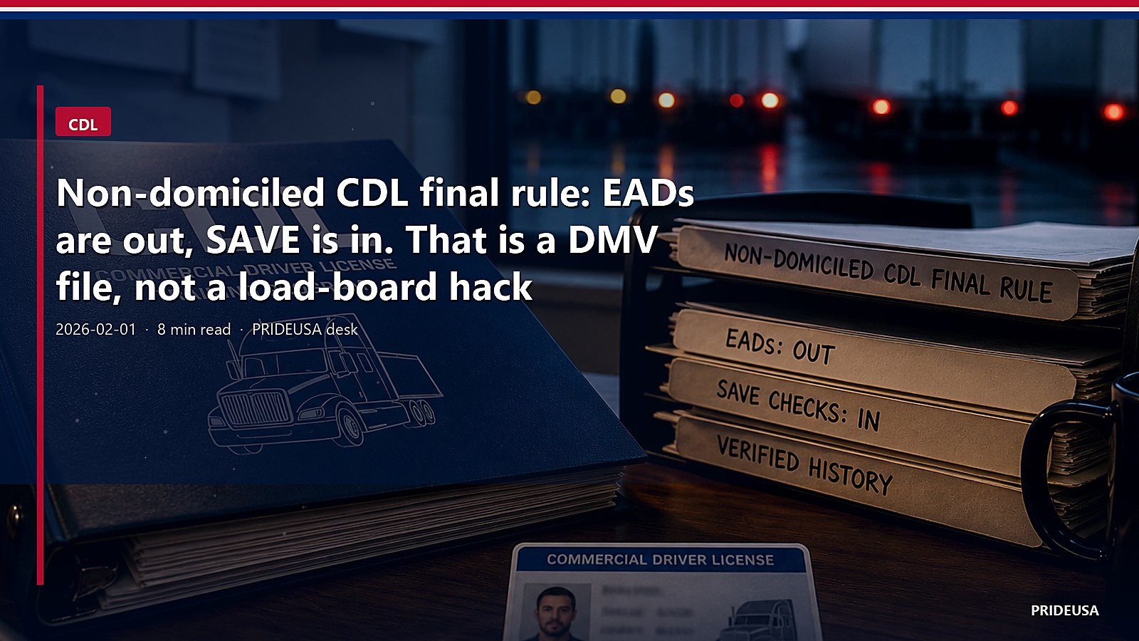 Non-domiciled CDL final rule: EADs are out, SAVE is in. That is a DMV file, not a load-board hack