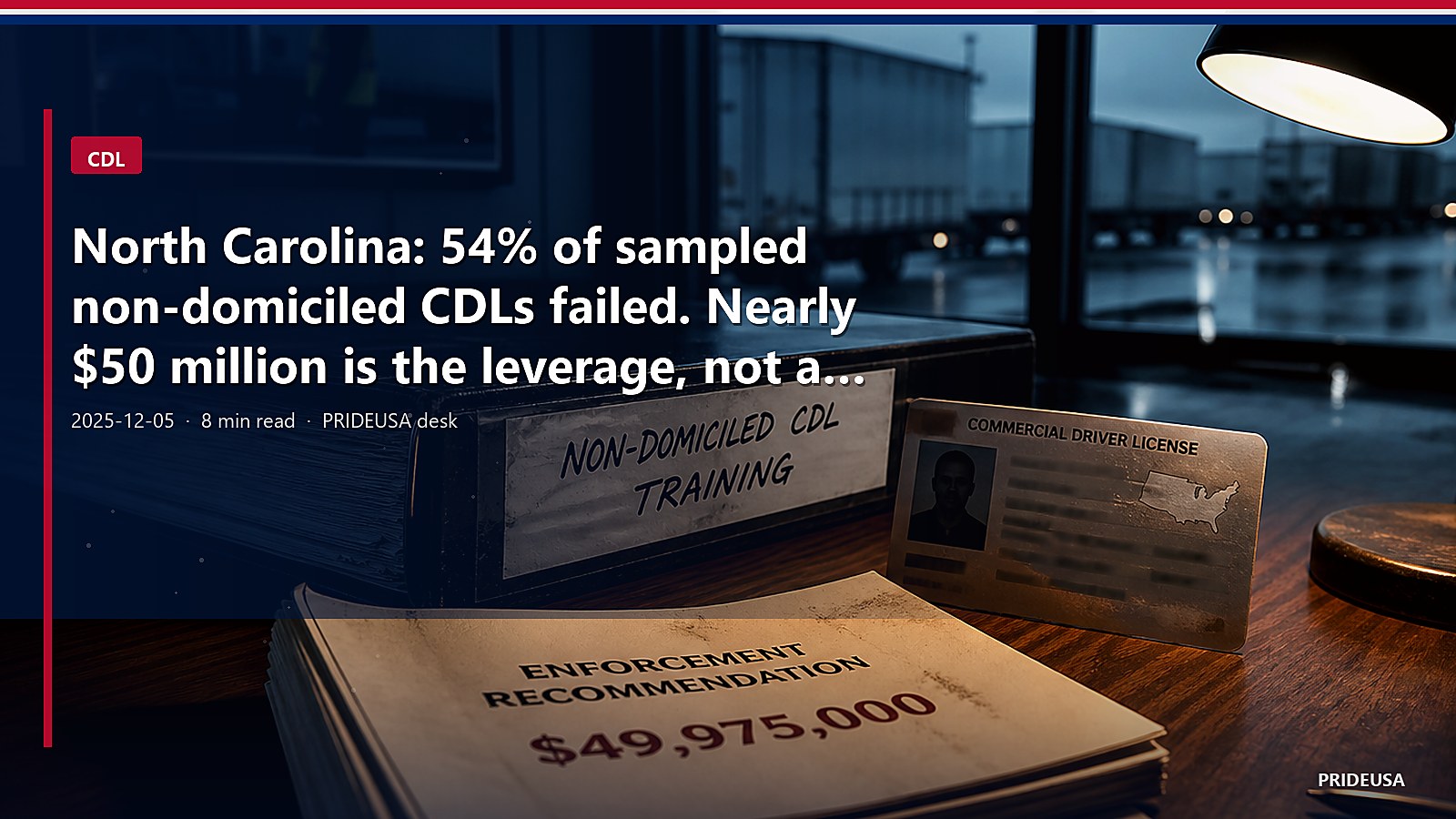 North Carolina: 54% of sampled non-domiciled CDLs failed. Nearly $50 million is the leverage, not a DAT print