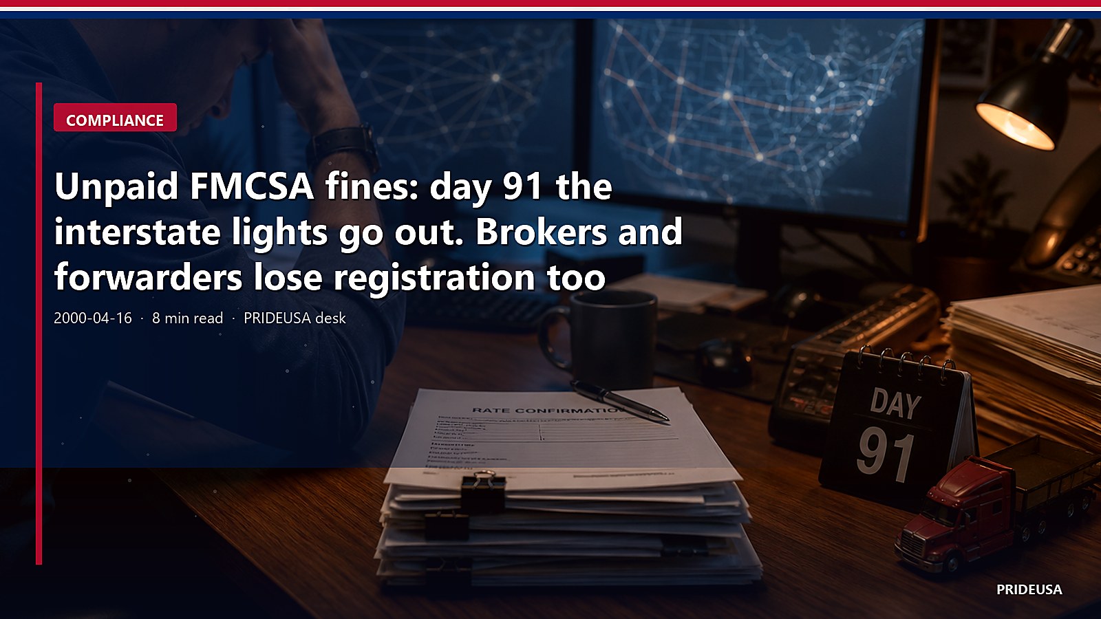 Unpaid FMCSA fines: day 91 the interstate lights go out. Brokers and forwarders lose registration too